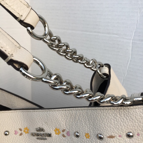 Coach Lexy Floral Pebble Leather Chain Shoulder Bag Purse Cream Flowers Large - Picture 10 of 12